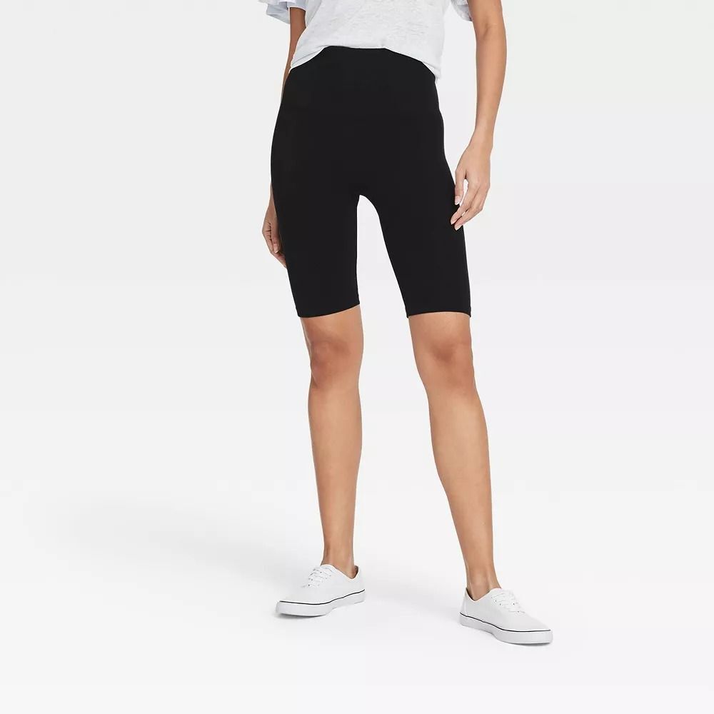 Women's High-Waist Seamless 7" Inseam Bike Shorts - A New Day Black S/M: Midweig